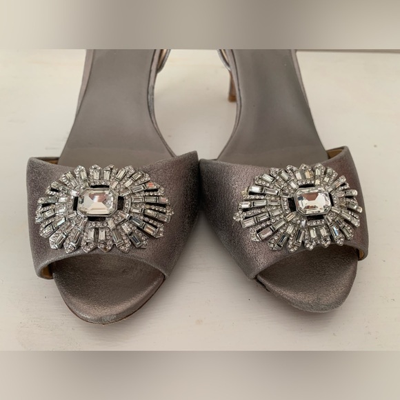 Badgley Mischka Metallic Gray Heels with Crystal Embellishments - Picture 5 of 10